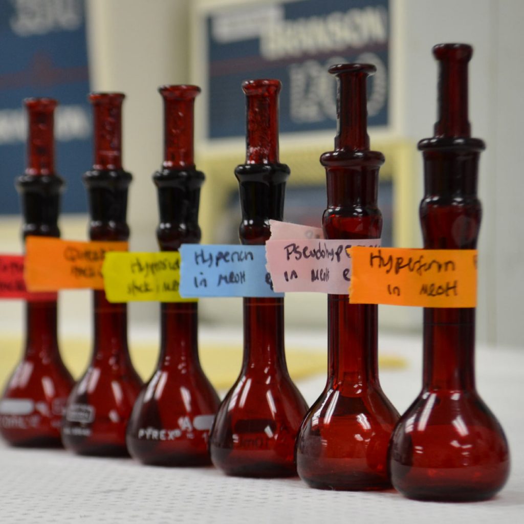 beakers in lab